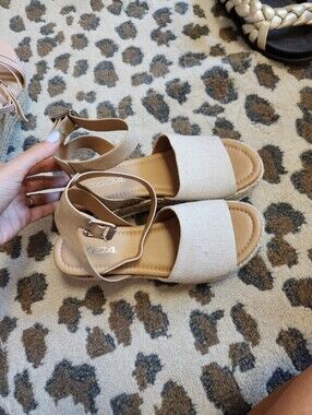 Soda Neutral Beige Ankle-Strap Flat Sandals